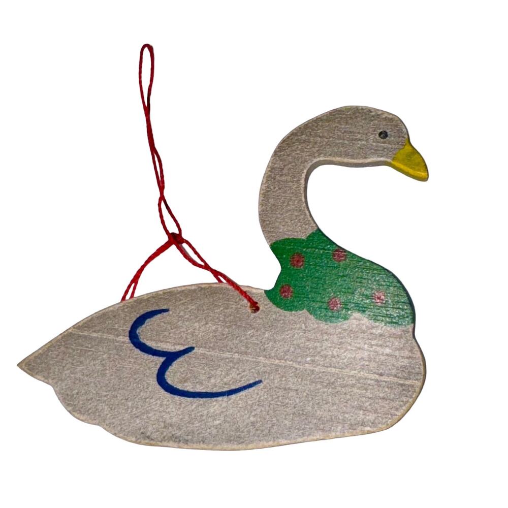 Vintage Wood Rustic Christmas Hand Painted Christmas Goose Ornament Country